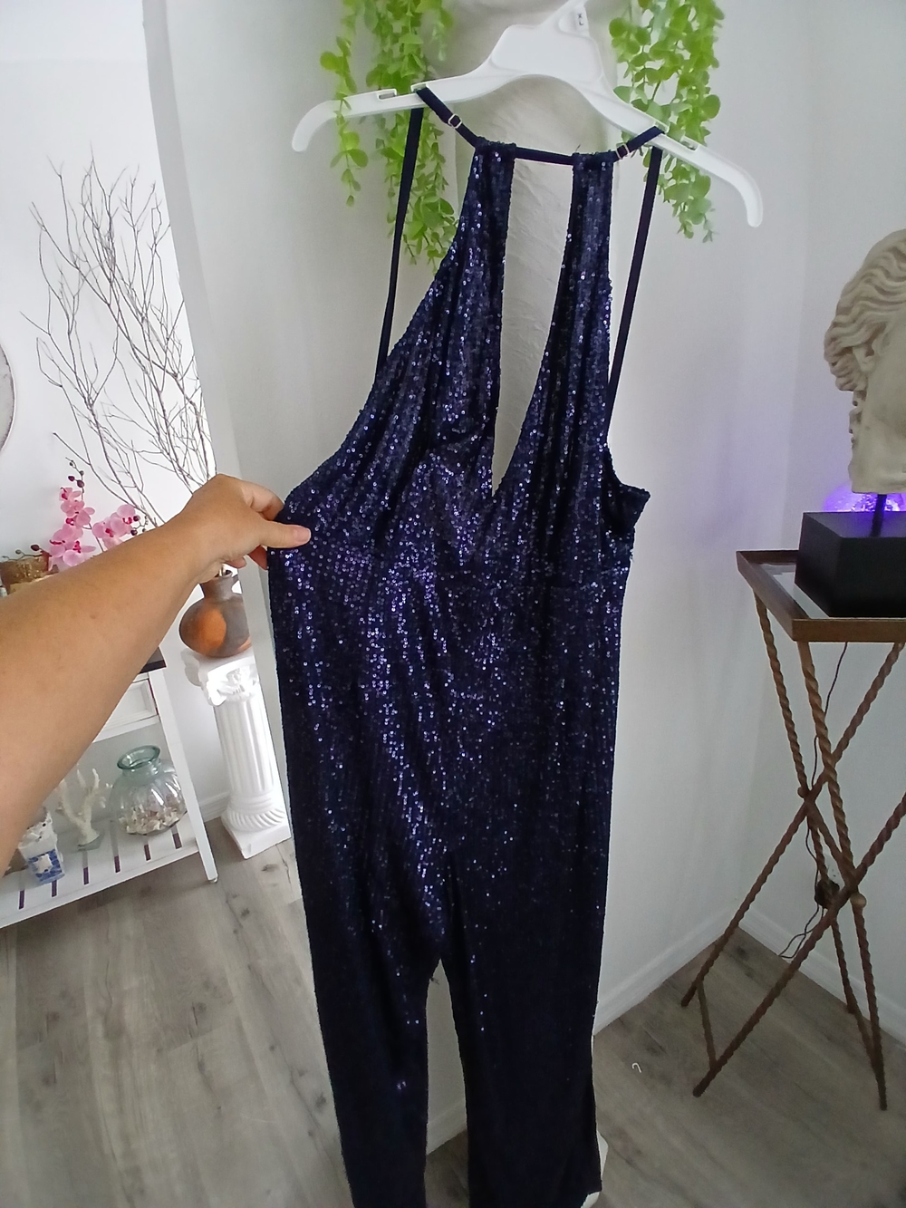 Fashion Nova Navy Sequin One-Piece Bodysuit